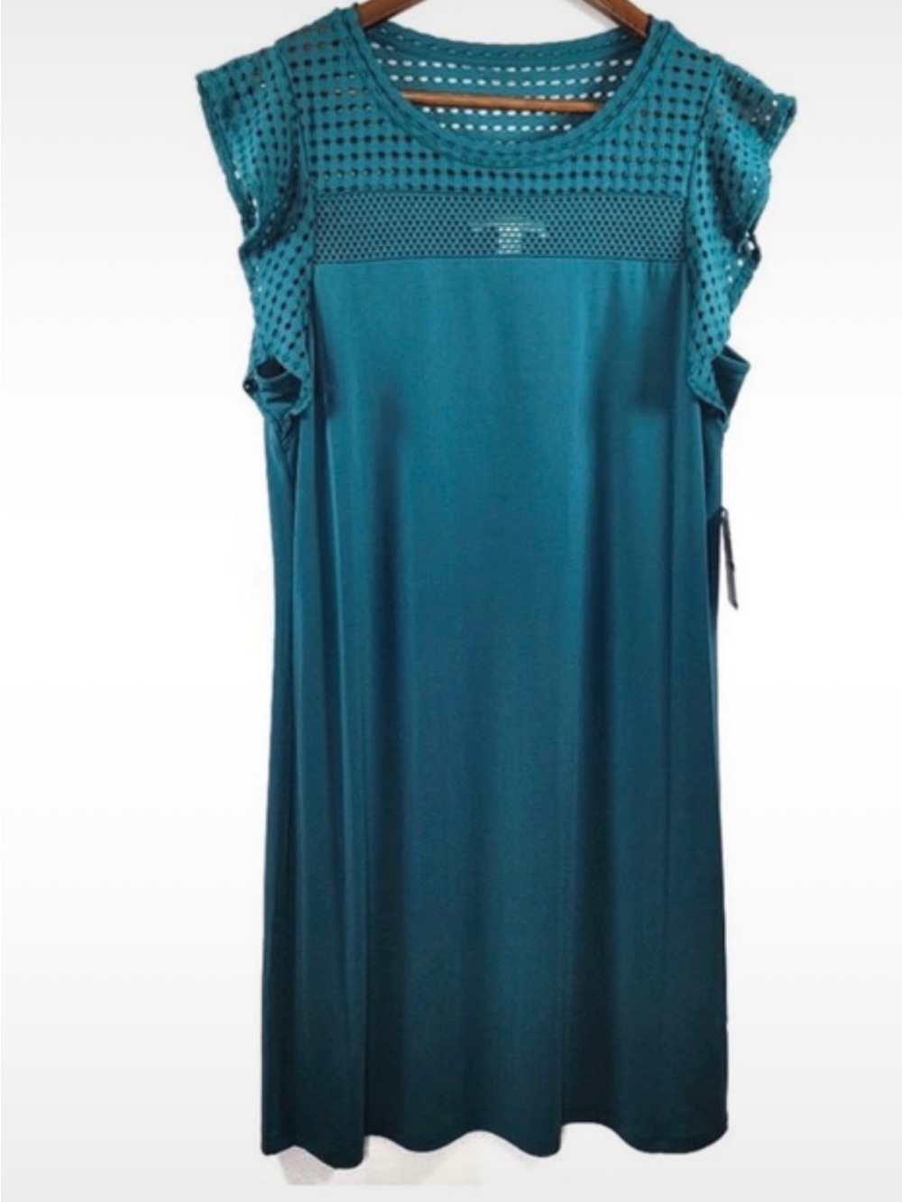 NWT Michael Kors Teal Casual Eyelet Mesh Flutter Sleeve Dress XS Stretchy - $98